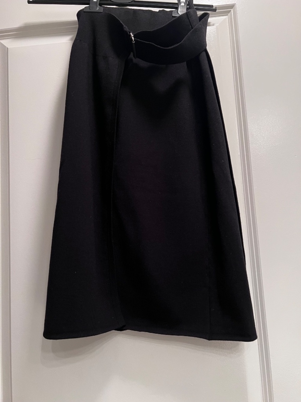 Helmut Lang Midi Wrap Skirt with Self Belt - Black, Small, 40% Merino